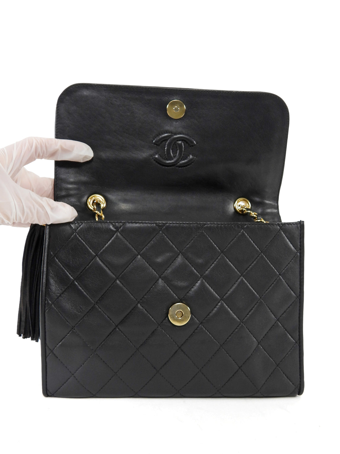 Chanel Black 2006 Vintage Quilted Lambskin Tassel Flap Chain Bag