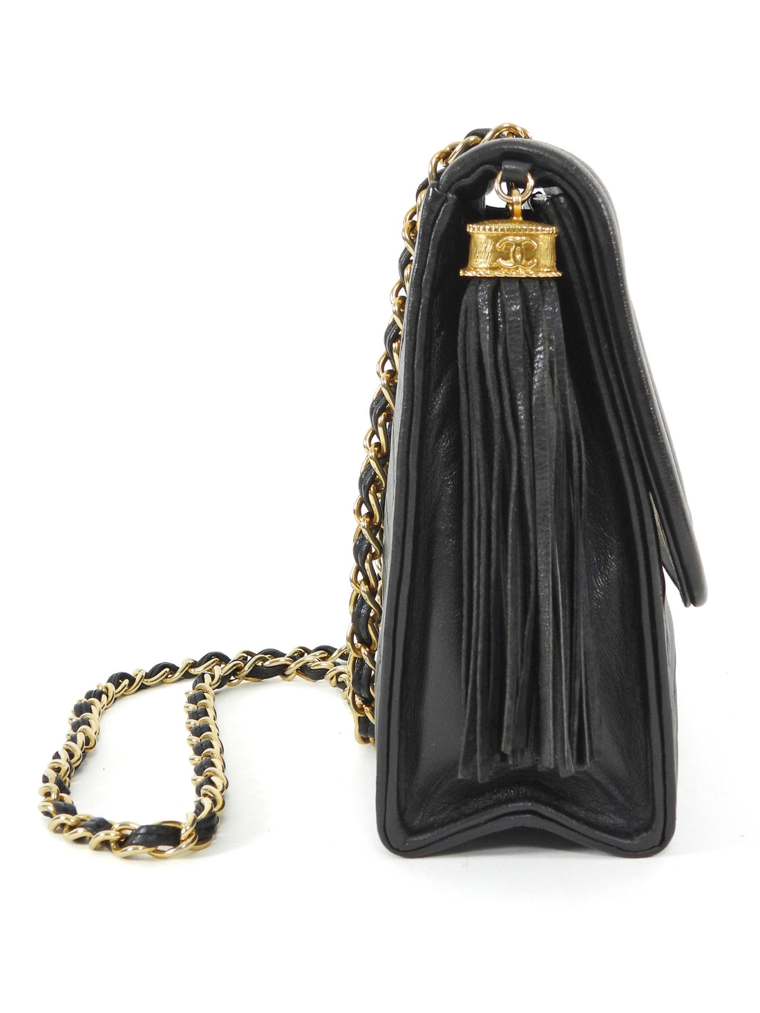 Chanel Black 2006 Vintage Quilted Lambskin Tassel Flap Chain Bag