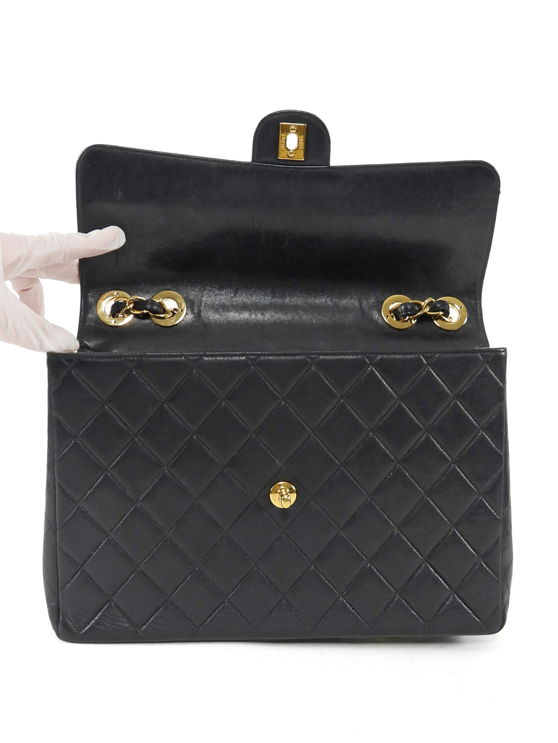 Chanel Black 2000-2002 Vintage Quilted Leather Jumbo Single Flap Chain Bag GHW