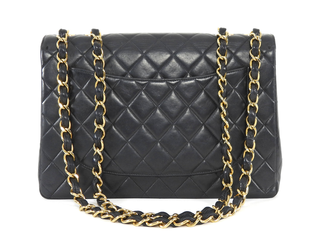 Chanel Black 2000-2002 Vintage Quilted Leather Jumbo Single Flap Chain Bag GHW