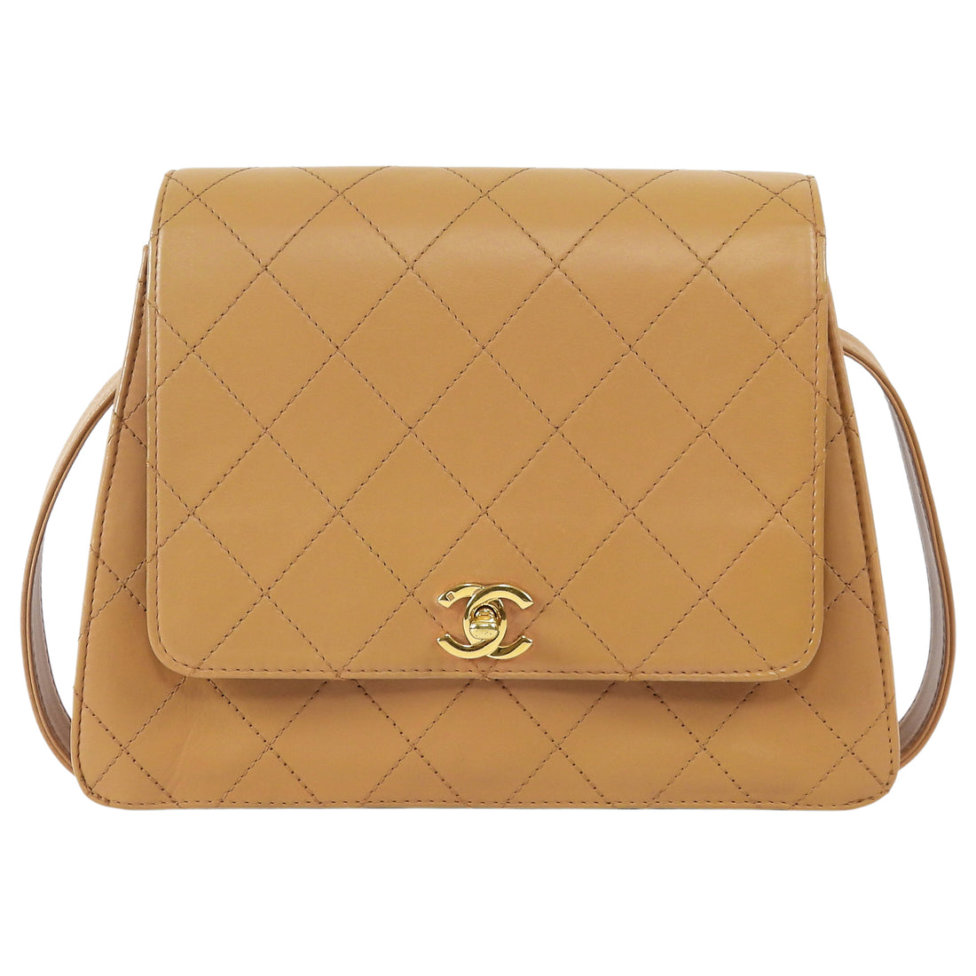 Chanel Camel Beige Vintage 1997 CC Quilted Medium Shoulder Bag