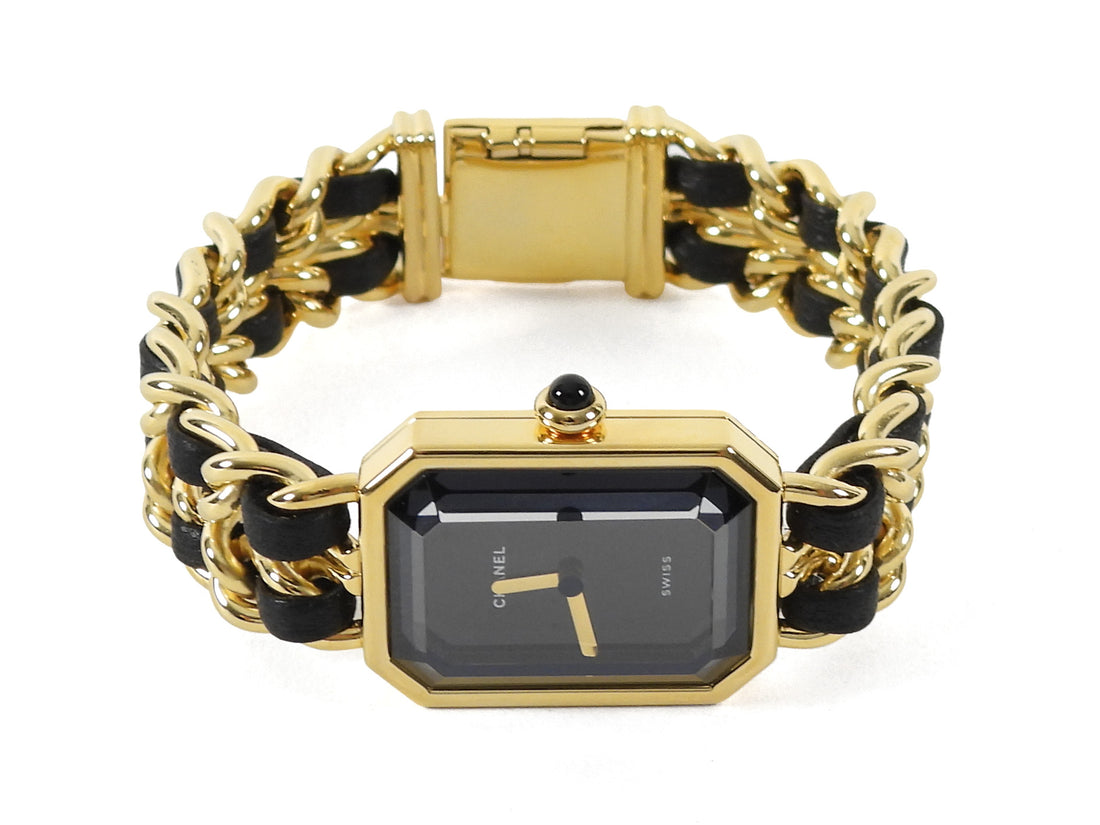Chanel Black Gold Vintage 1987 Premiere 20mm Watch Chain Link Bracelet - M