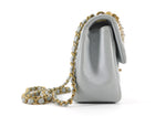 Chanel 24P Quilted Pale Ice Blue Shiny Lambskin Pearl Twist Mini Square Mini Flap Bag