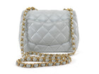Chanel 24P Quilted Pale Ice Blue Shiny Lambskin Pearl Twist Mini Square Mini Flap Bag