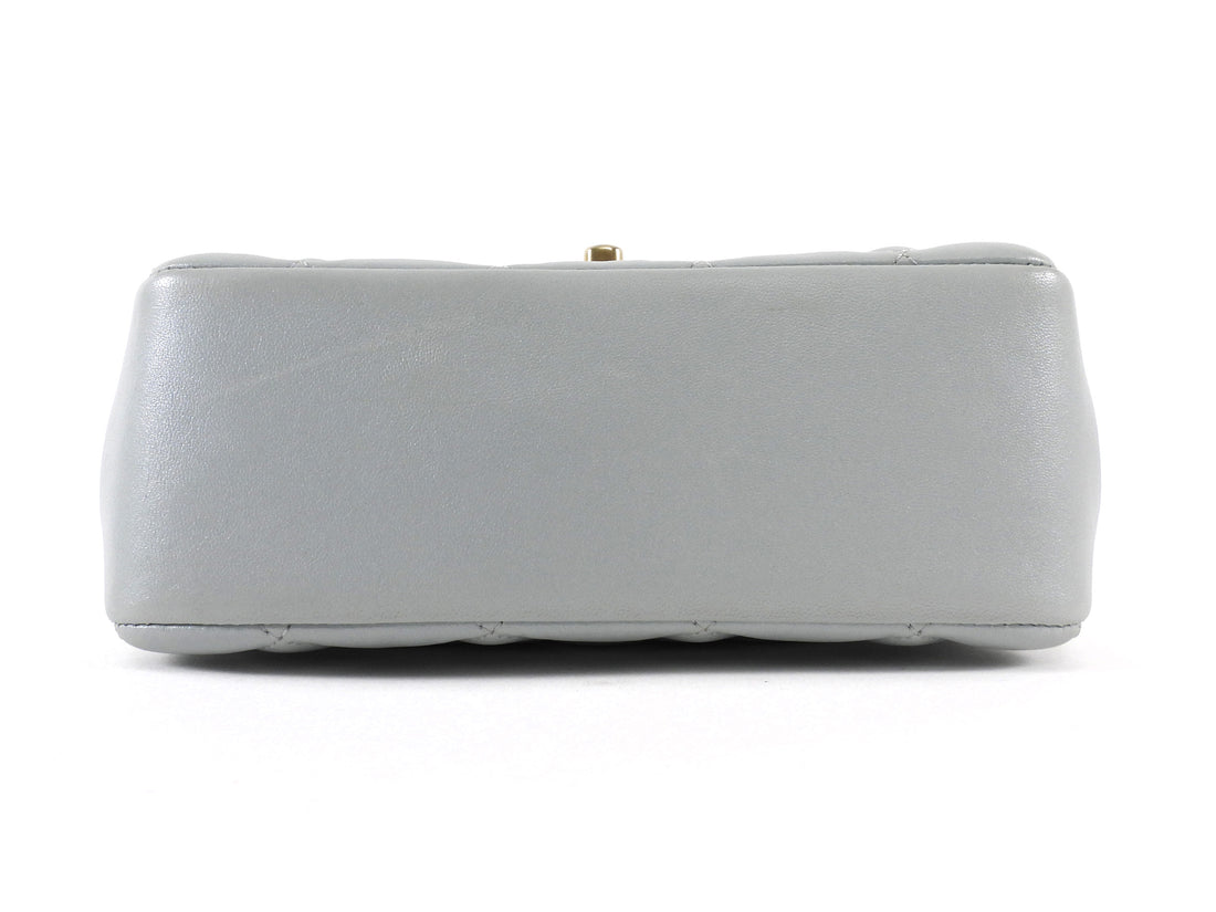 Chanel 24P Quilted Pale Ice Blue Shiny Lambskin Pearl Twist Mini Square Mini Flap Bag