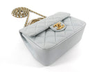 Chanel 24P Quilted Pale Ice Blue Shiny Lambskin Pearl Twist Mini Square Mini Flap Bag