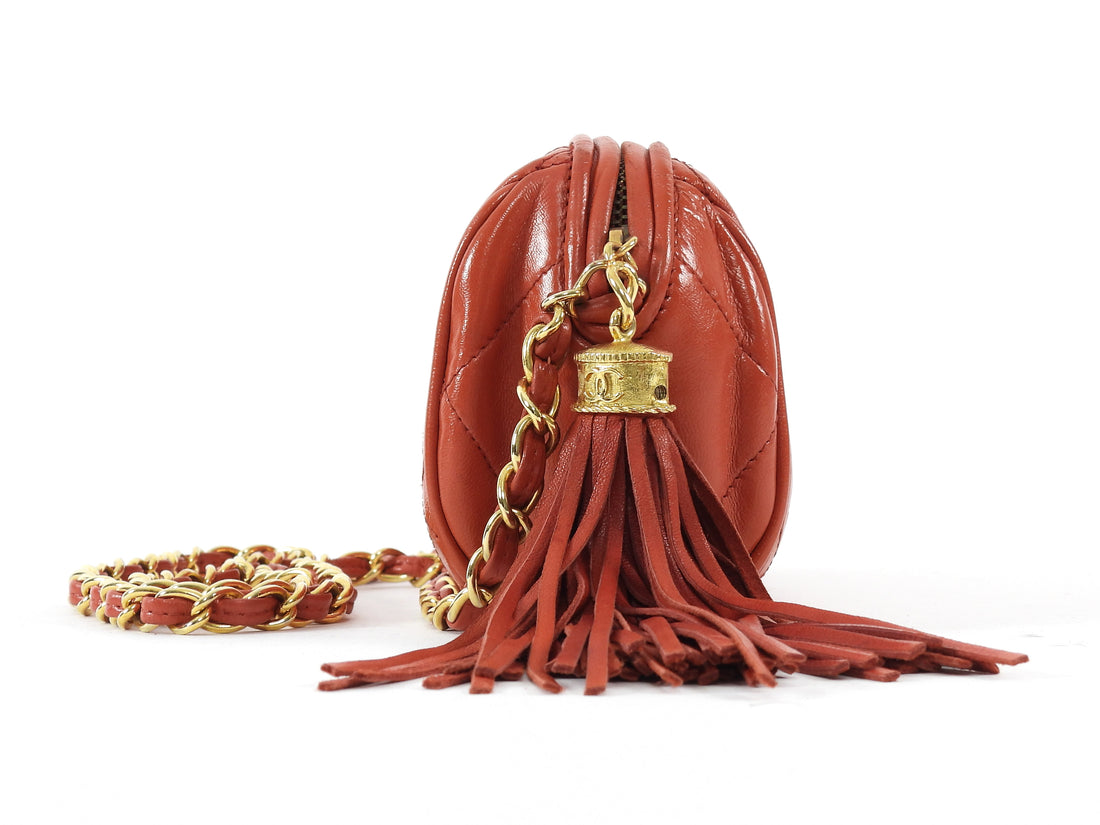 Chanel Burnt Orange Vintage 1986 Leather CC Tassel Chain Barrel Bag