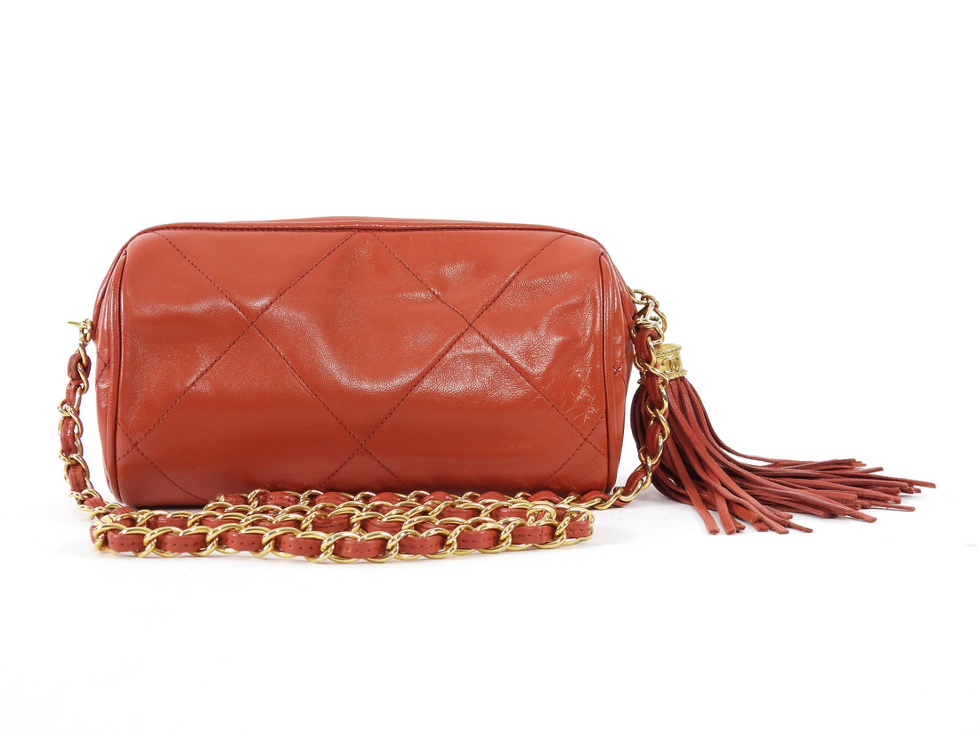 Chanel Burnt Orange Vintage 1986 Leather CC Tassel Chain Barrel Bag