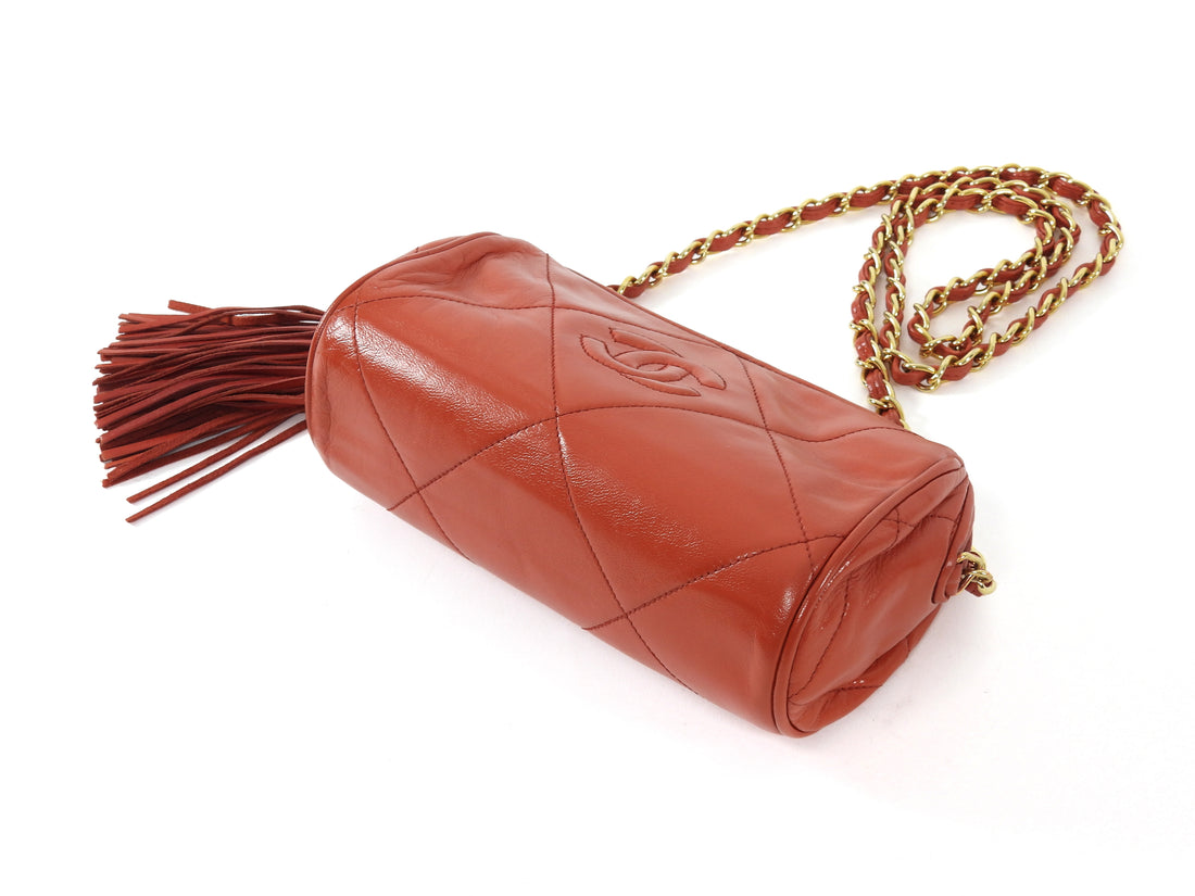 Chanel Burnt Orange Vintage 1986 Leather CC Tassel Chain Barrel Bag