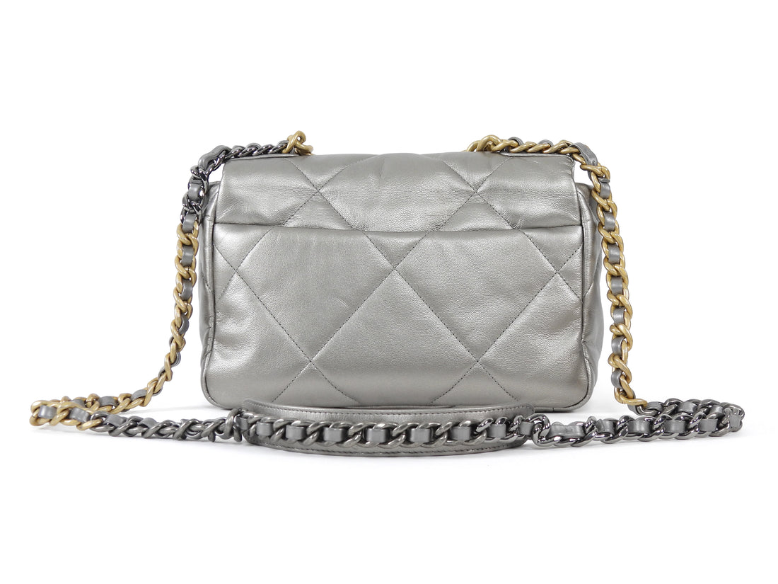 Chanel Silver Medium 19 Metallic Quilted Chain Bag