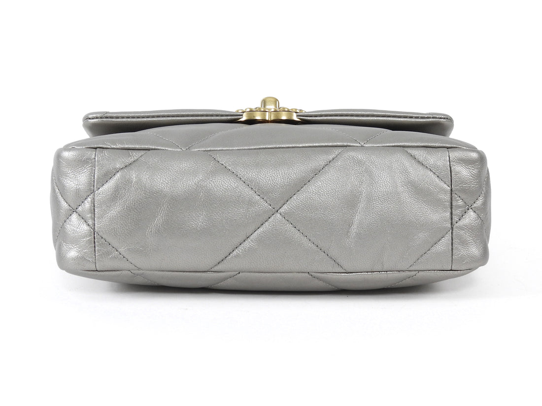 Chanel Silver Medium 19 Metallic Quilted Chain Bag