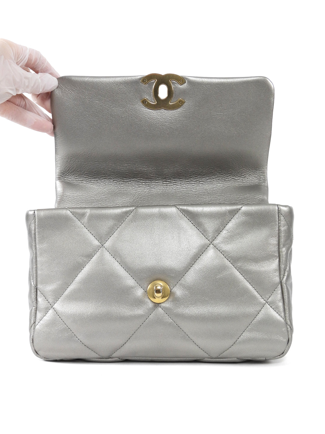 Chanel Silver Medium 19 Metallic Quilted Chain Bag