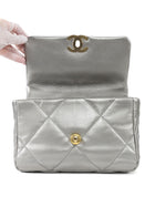 Chanel Silver Medium 19 Metallic Quilted Chain Bag