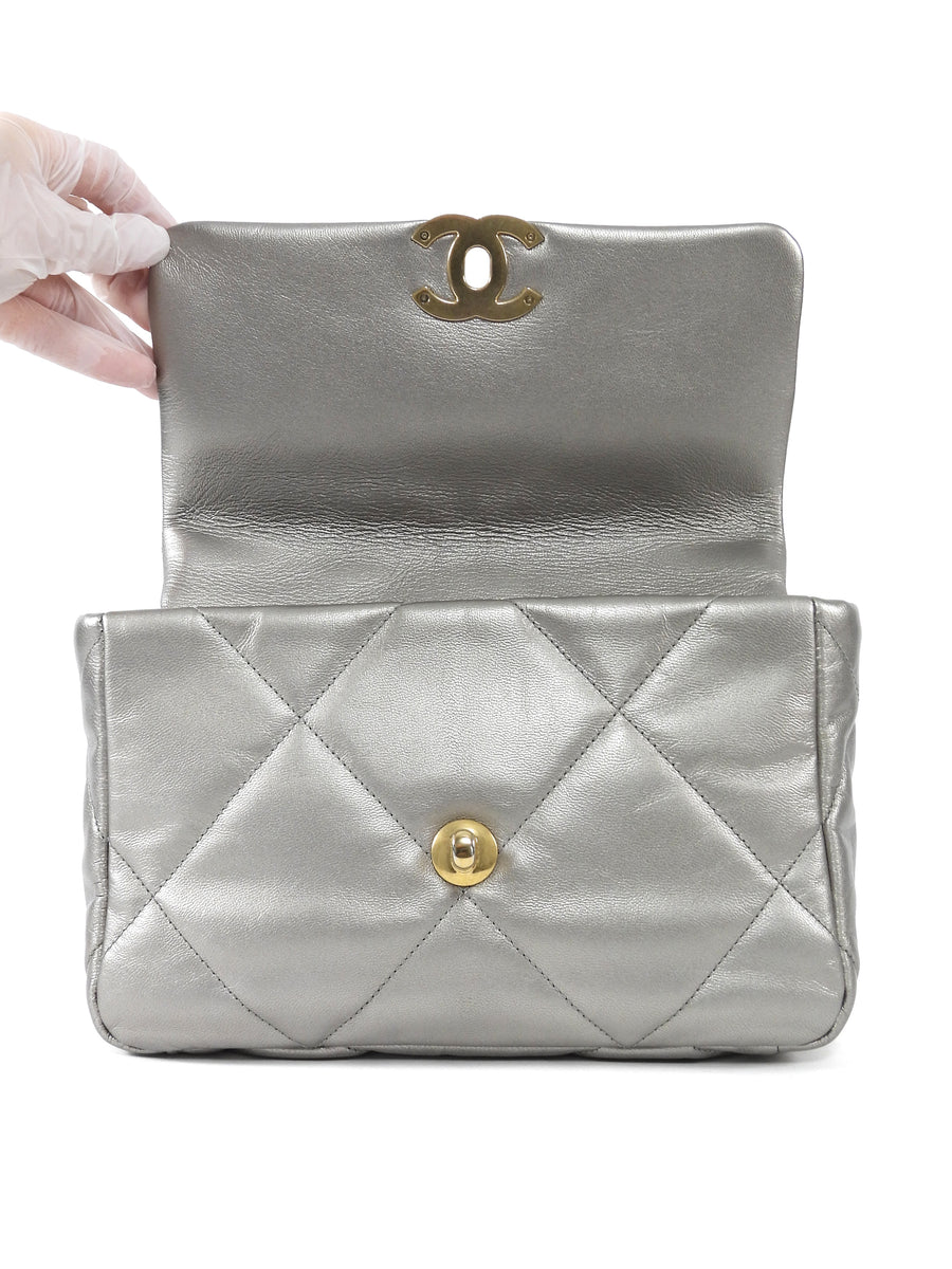 Chanel Silver Medium 19 Metallic Quilted Chain Bag