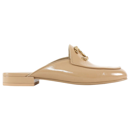 Chanel 25S Beige Patent Crystal Strass CC Flat Slide Mules  - 37