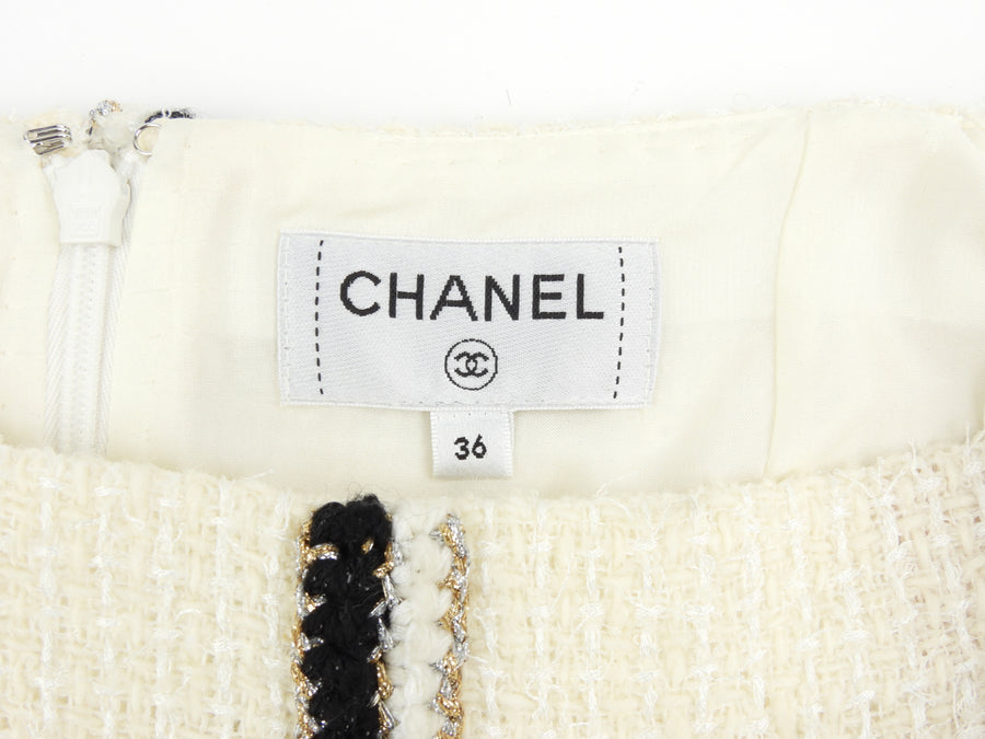 Chanel 20A Black, Cream and Gold Wool Tweed Double Breasted Jacket and Skirt Suit Set - FR38