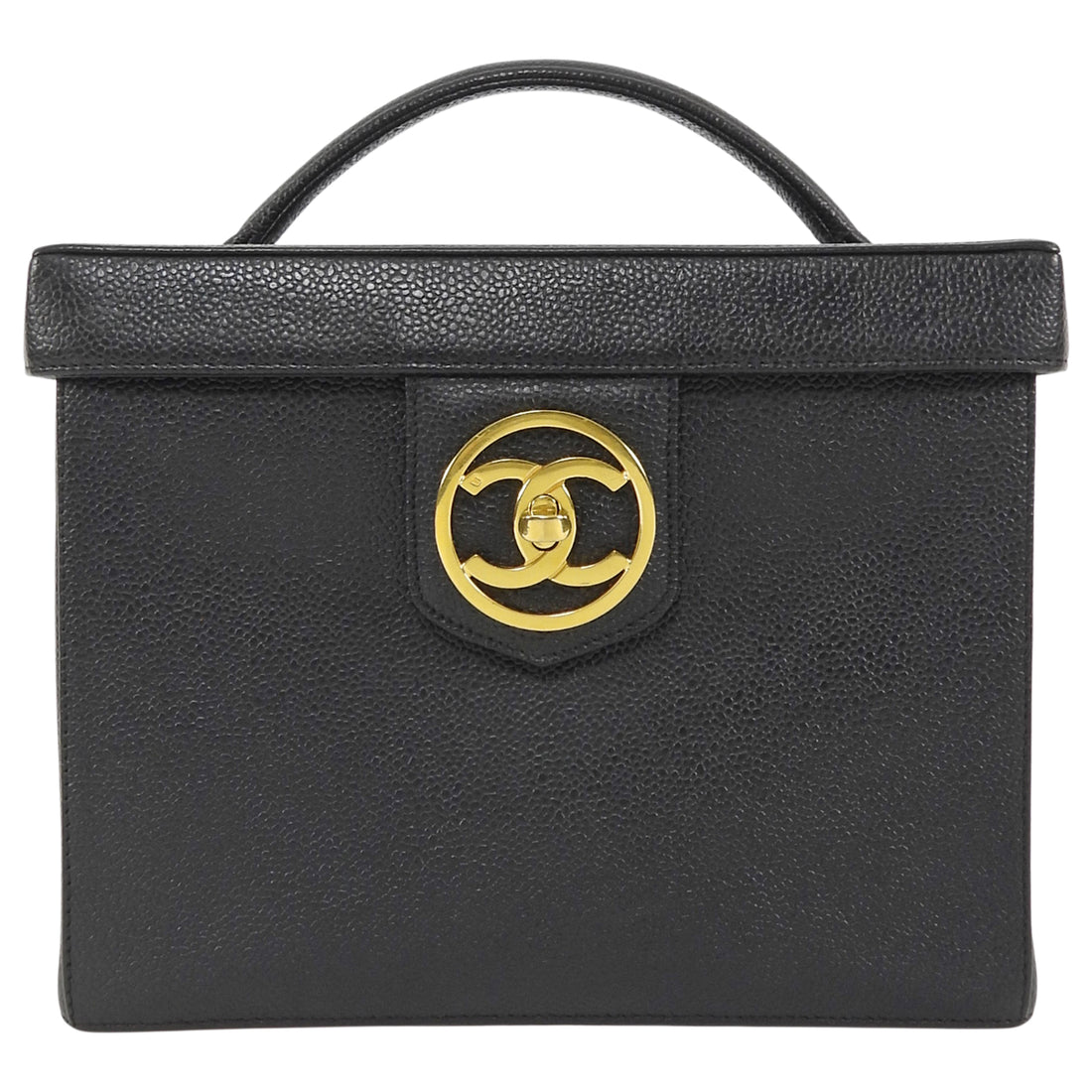 Chanel Black GHW Vintage Grained Leather CC Vintage Box Vanity Bag