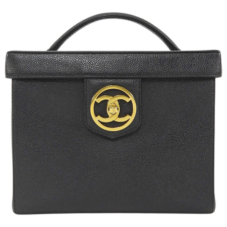 Chanel Black GHW Vintage Grained Leather CC Vintage Box Vanity Bag