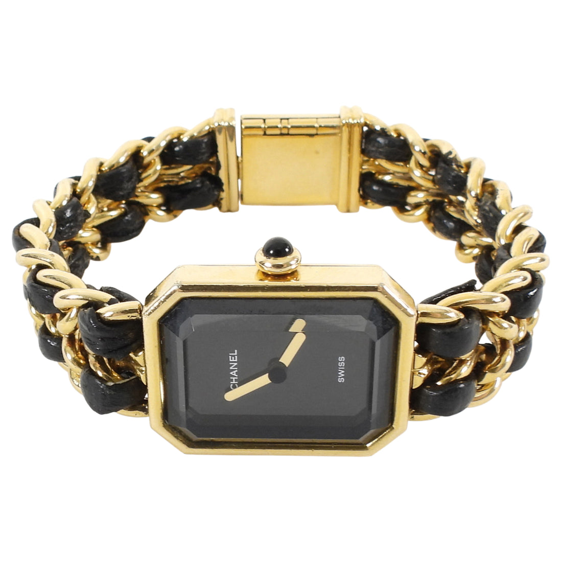 Chanel Black Gold Vintage 1987 Premiere 20mm Watch Chain Link Bracelet - XS