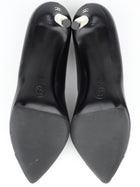 Chanel CC 20S Black Lambskin Leather and Grosgrain Cap-Toe Pearl Heel Pumps - 41