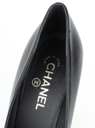Chanel CC 20S Black Lambskin Leather and Grosgrain Cap-Toe Pearl Heel Pumps - 41
