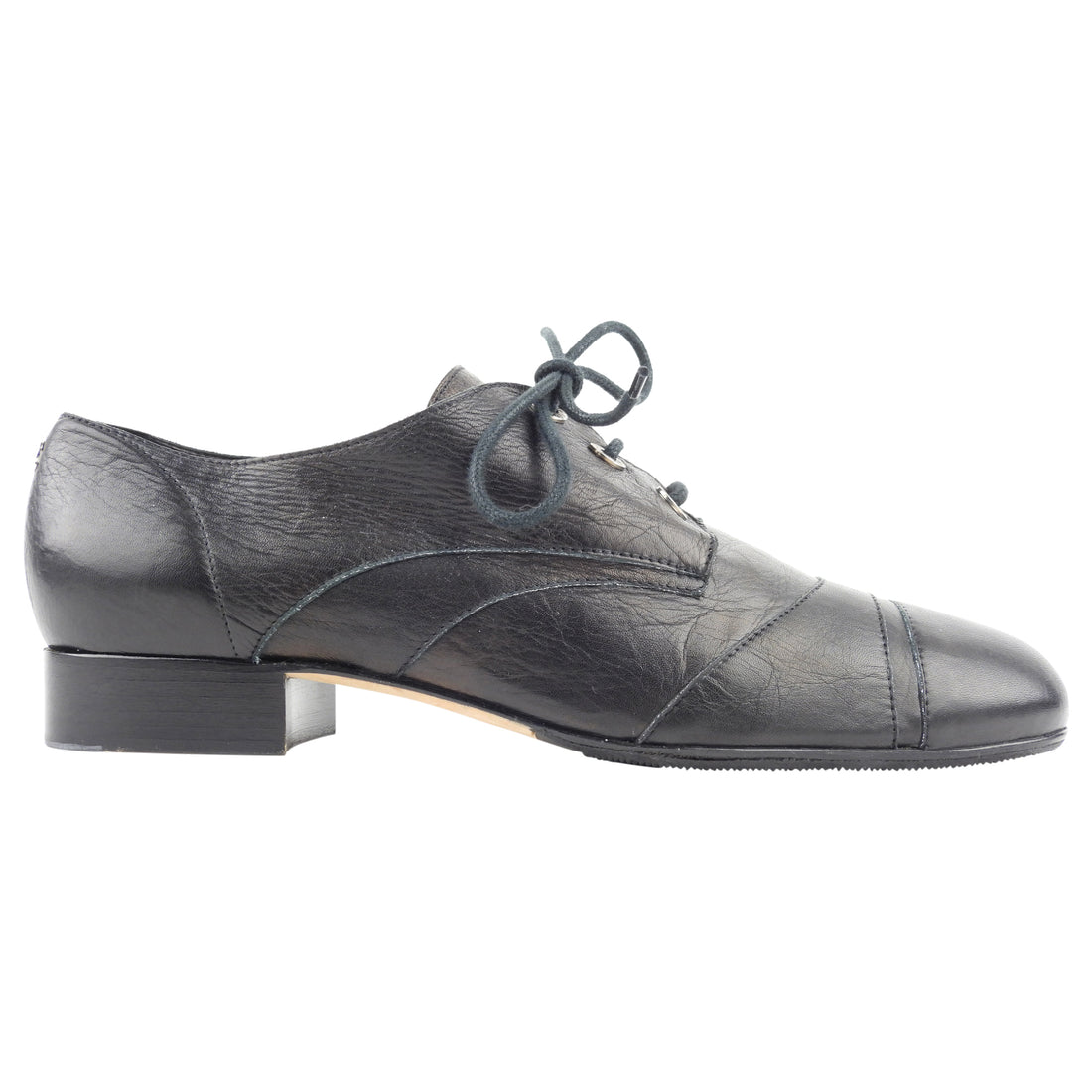 Chanel Black Leather Cap Toe Block Heel Grommet Lace Up Oxford Shoes – I  MISS YOU VINTAGE