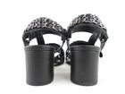 Chanel Black Leather Chain Embellished Tri-Strap Block Heel Sandal