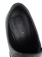 Chanel CC Black Leather and Patent Cap Toe Chain Pointed Ankle Boots - 6.5
