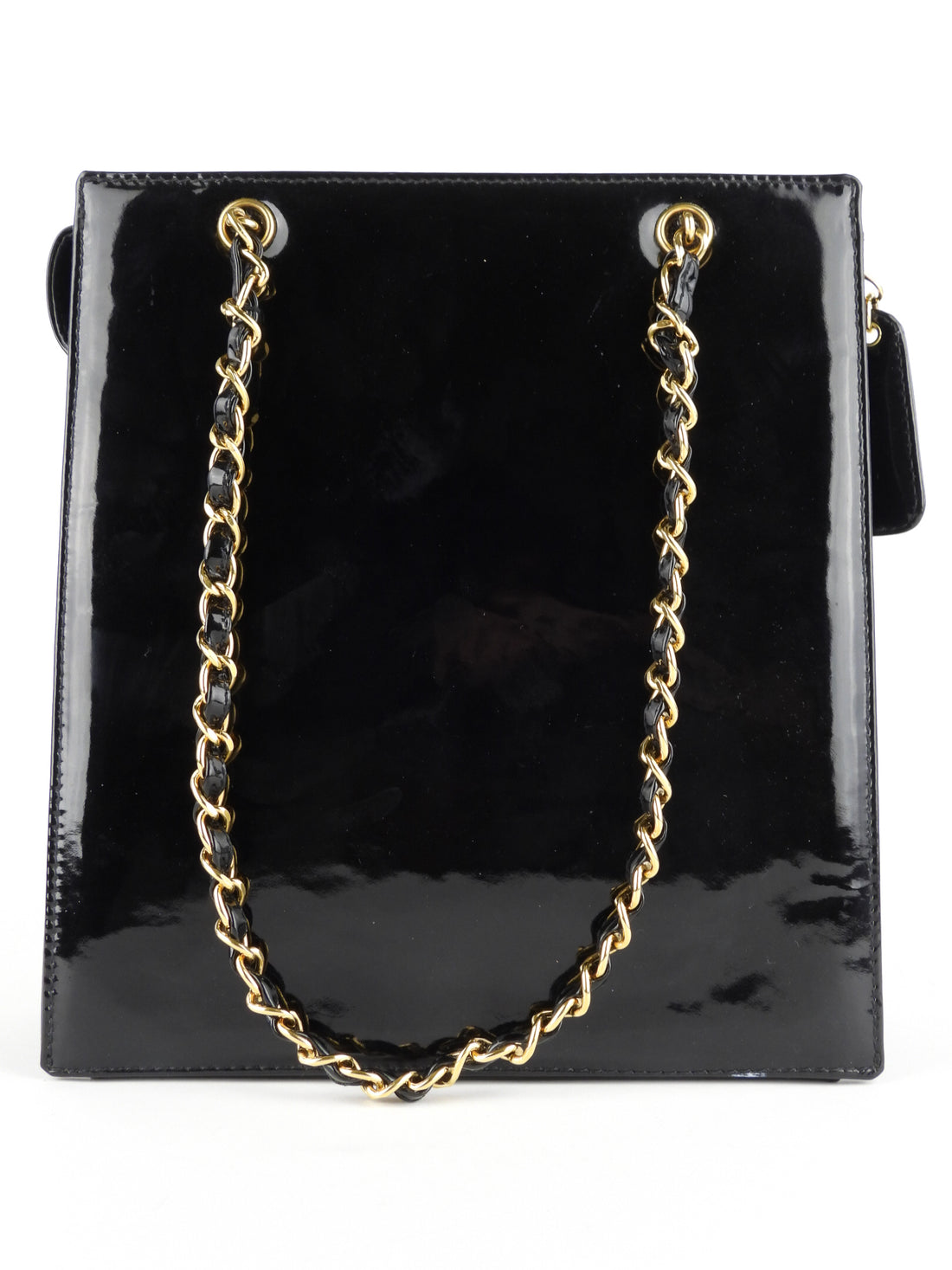 Chanel Vintage Black Patent Leather CC Chain Tote
