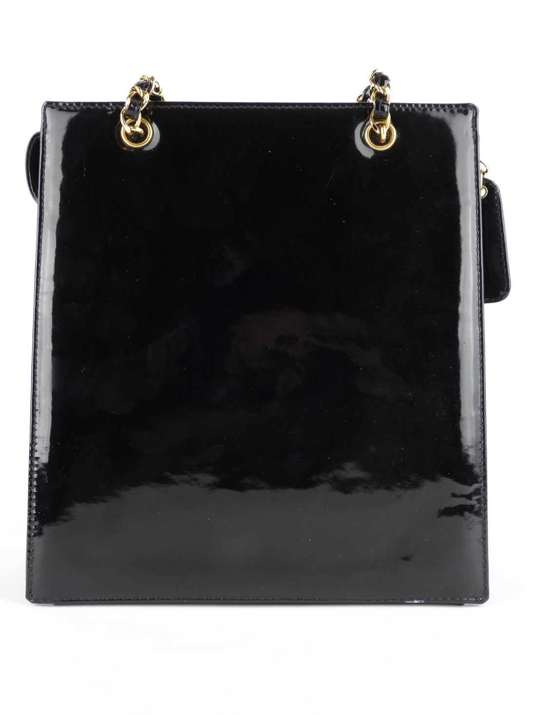Chanel Vintage Black Patent Leather CC Chain Tote