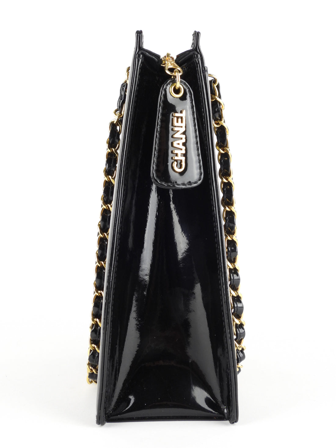 Chanel Vintage Black Patent Leather CC Chain Tote