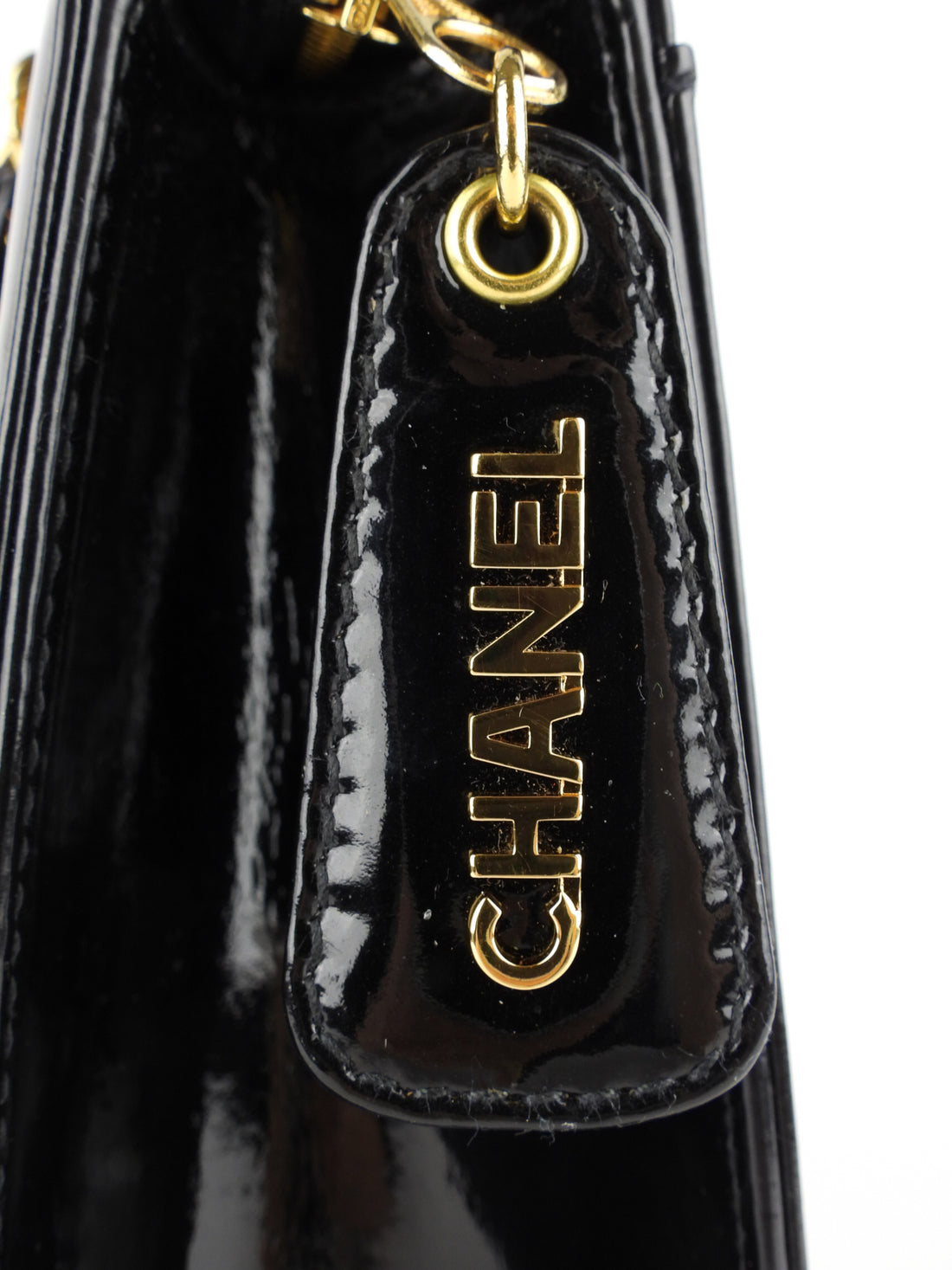 Chanel Vintage Black Patent Leather CC Chain Tote