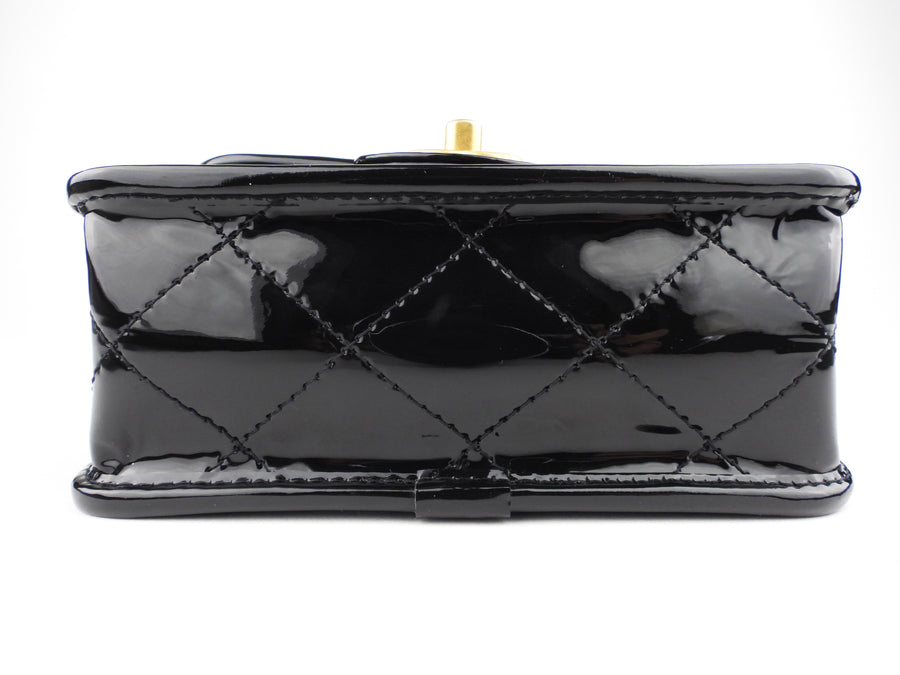 Chanel Black Patent Leather School Memory Top Handle Flap Bag