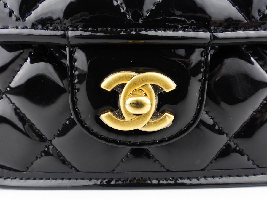 Black Quilted Patent Leather Large Box with Chain Gold Hardware, 2021, Handbags & Accessories, The New York Collection, 2021