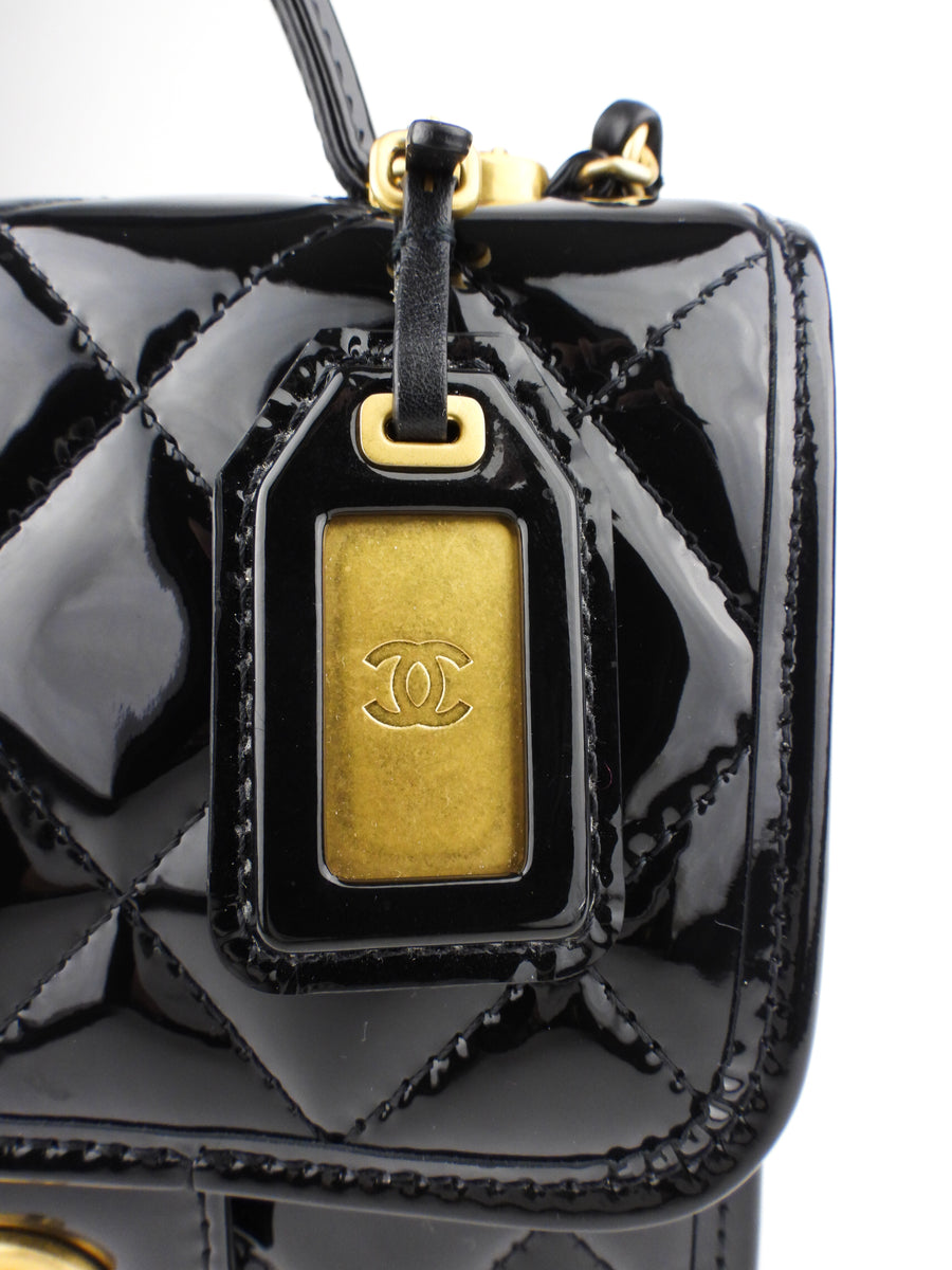 Chanel Black Patent Leather School Memory Mini Top Handle Flap Bag wit – I  MISS YOU VINTAGE