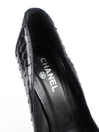 Chanel Black Python Exotic Leather Snakeskin Peep Toe Chain Strap CC Pumps - 41