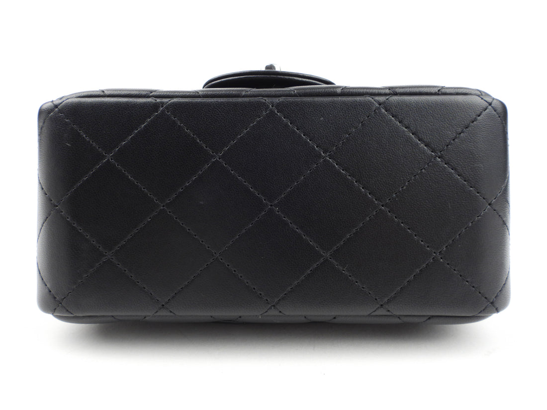 Chanel CC Black Quilted Lambskin Leather Mini Square Flap Bag on Chain