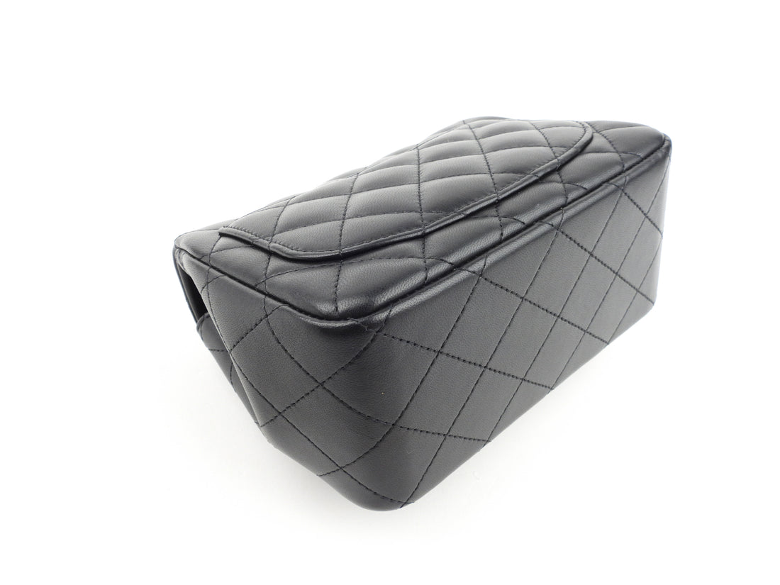 Chanel CC Black Quilted Lambskin Leather Mini Square Flap Bag on Chain