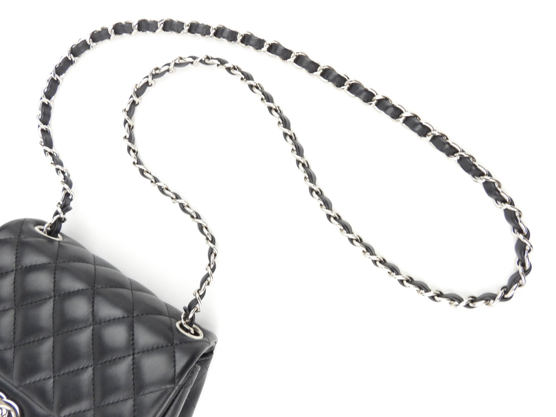 Chanel CC Black Quilted Lambskin Leather Mini Square Flap Bag on Chain