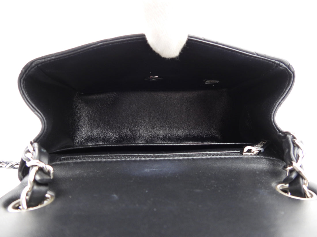Chanel CC Black Quilted Lambskin Leather Mini Square Flap Bag on Chain