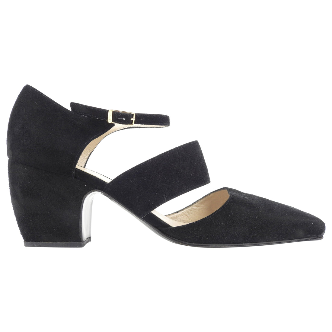 Chanel Black Suede Leather Block Heel Square Toe Open Shoes - 37.5