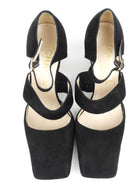 Chanel Black Suede Leather Block Heel Square Toe Open Shoes - 37.5