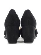 Chanel Black Suede Leather Block Heel Square Toe Open Shoes - 37.5