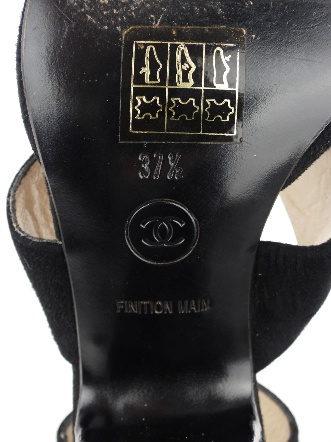 Chanel Black Suede Leather Block Heel Square Toe Open Shoes - 37.5
