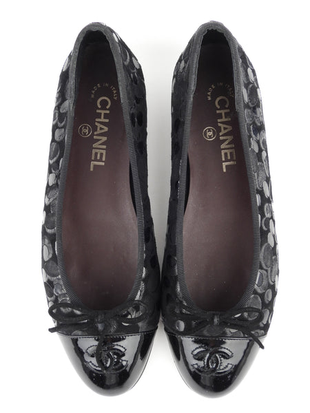 Chanel Patent Calfskin CC Cap Toe Ballet Flats - Size 8.5 / 38.5