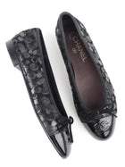 Chanel Black Suede and Patent Leather CC Cap Toe Ballet Flats - 38.5