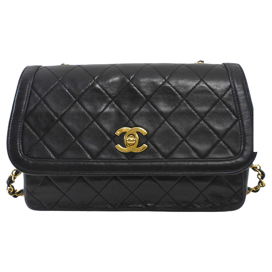 Chanel Vintage 1989 Black Quilted Leather Small Chain Flap Bag
