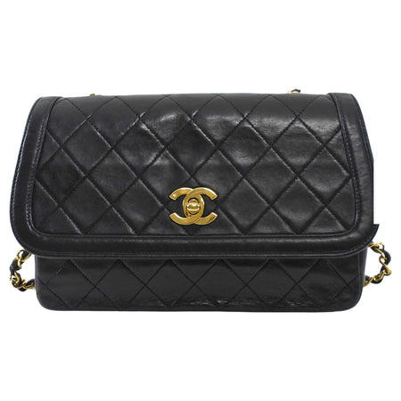 Chanel Vintage 1989 Black Quilted Leather Small Chain Flap Bag
