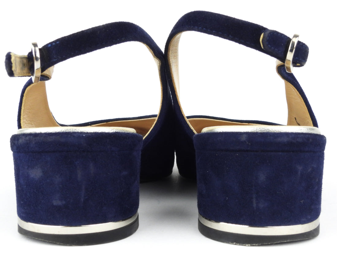 Navy block outlet heel slingback shoes