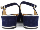 Chanel CC Blue Suede Leather Cap Toe Block Heel Slingback Shoes - 38